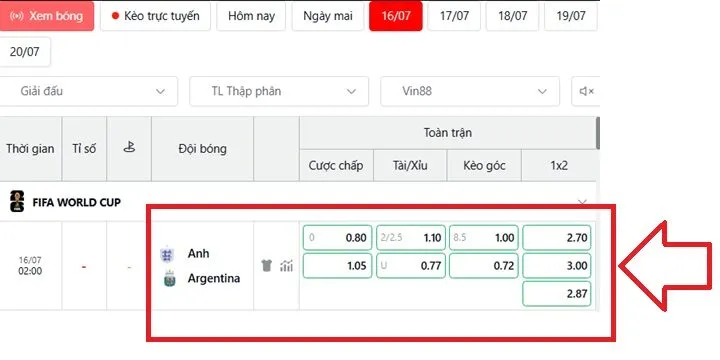 Phân tích tỷ lệ kèo Anh vs Argentina