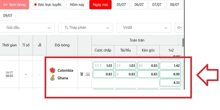 Dự đoán tỷ lệ kèo Colombia vs Ghana