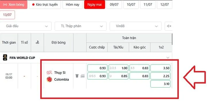Nhận định tỷ lệ kèo Thụy Sĩ vs Colombia